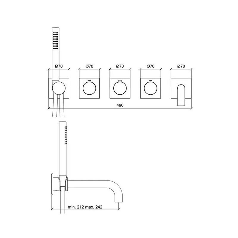 Almar Modular Square Термостат для ванны с изливомиручным душем, внешняя часть, цвет: matt black E180187.MB