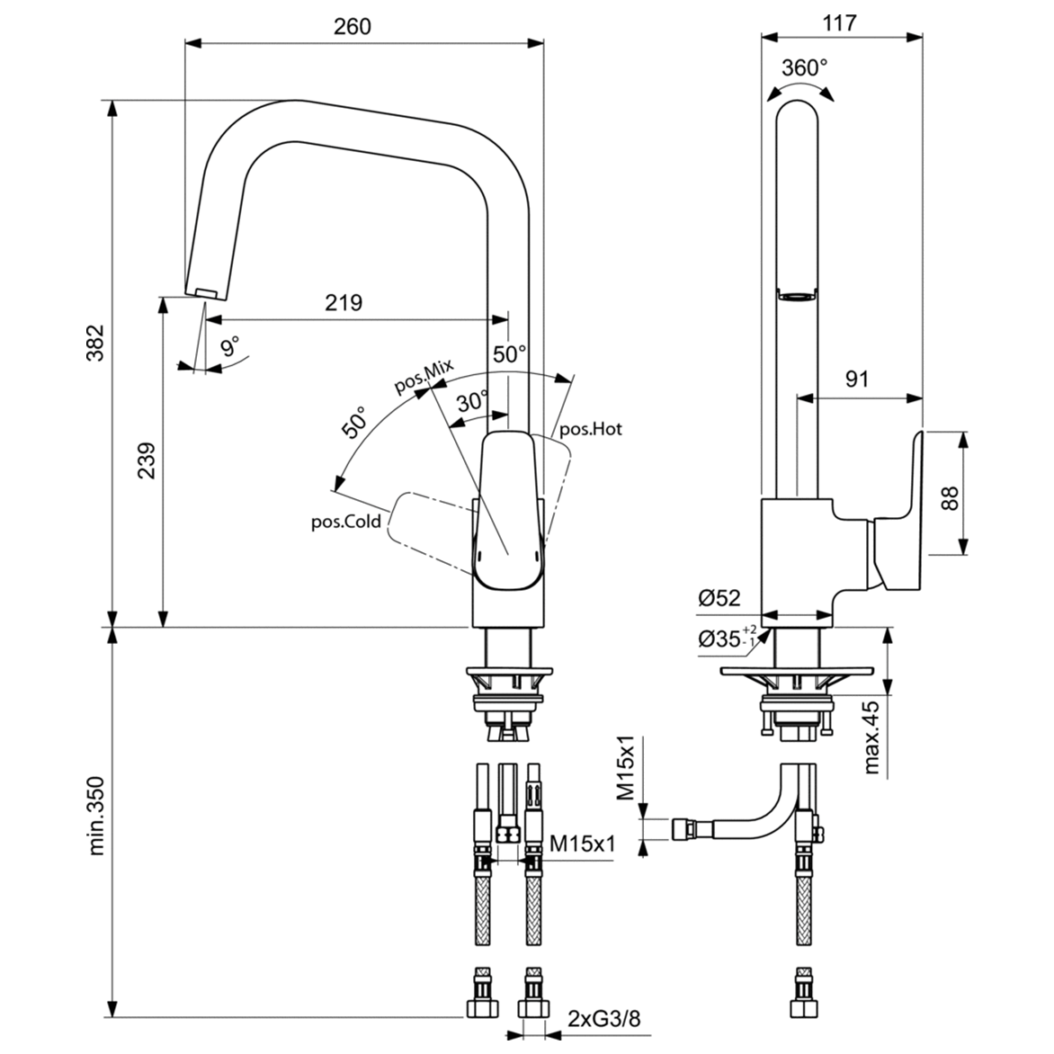 Ideal Standard Ceraplan III Смеситель для кухни, цвет: chrome B0960AA