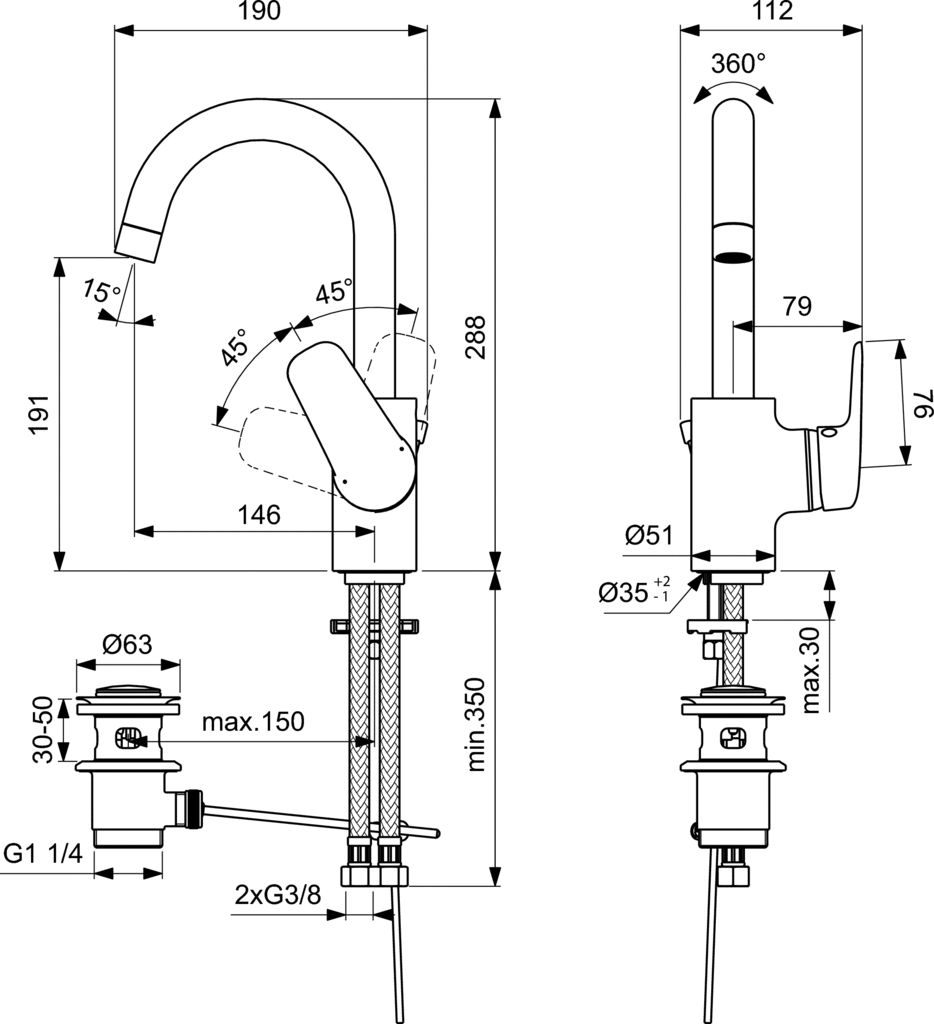Ideal Standard Ceraflex Смеситель для раковины, без д/к, высота излива 19,1 см, цвет: chrome B1716AA