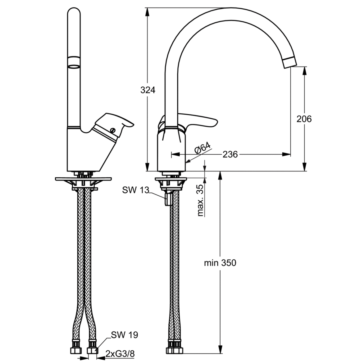 Ideal Standard Cerasprint New Смеситель для кухни, цвет: chrome B7473AA