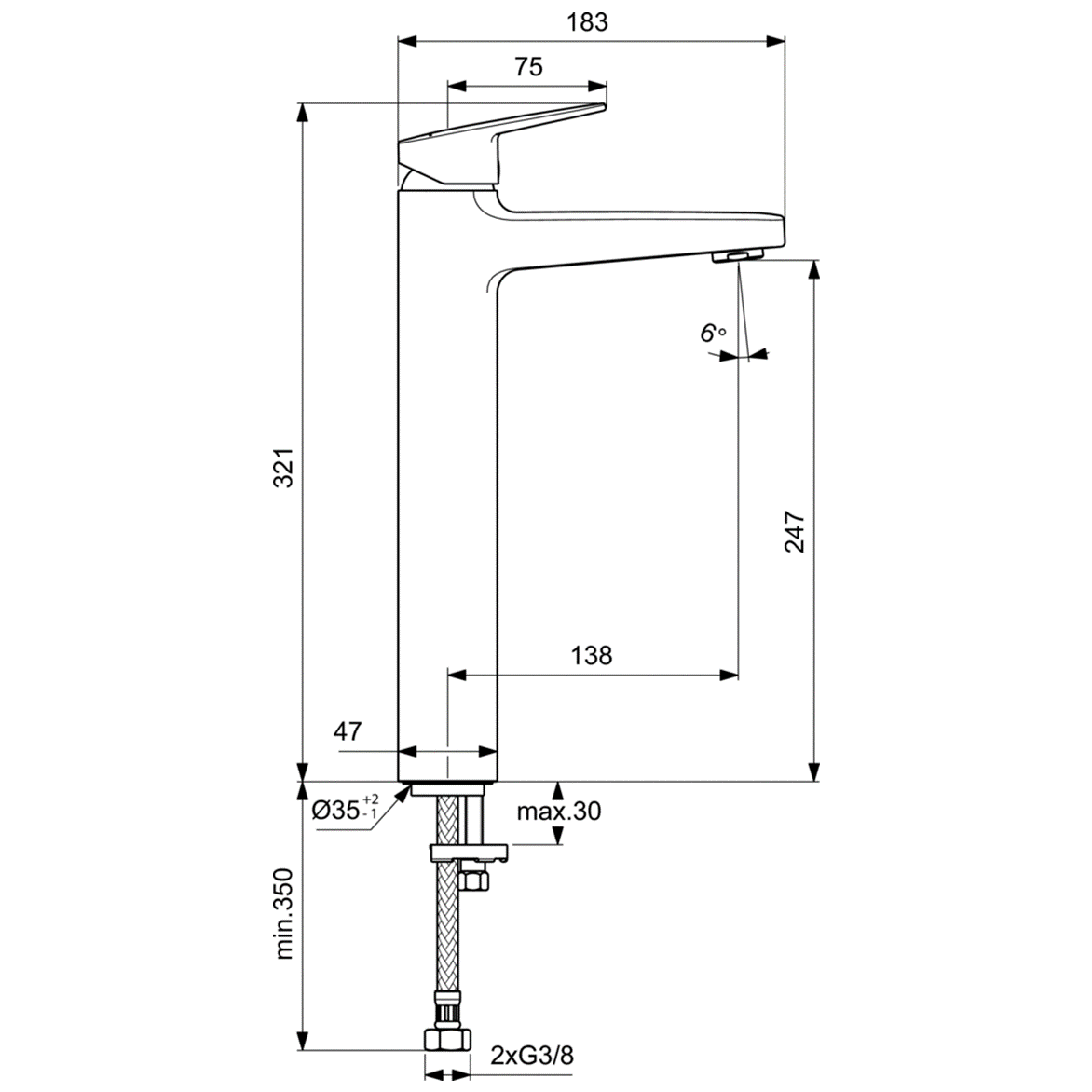 Ideal Standard Ceraplan Смеситель для раковины, без д/к, высота излива 24,7 см, цвет: chrome BD236AA