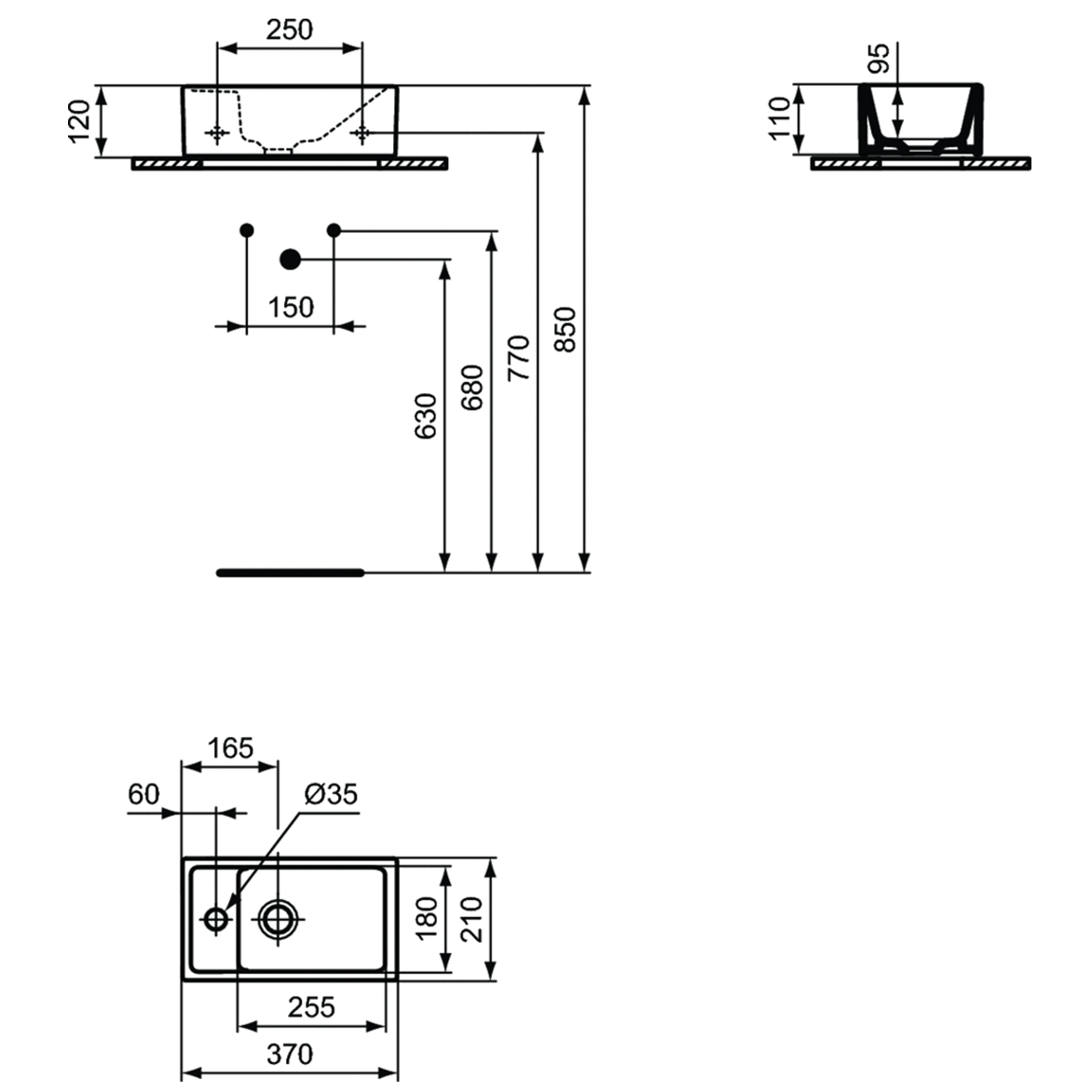 Ideal Standard Tempo Рукомойник 37x21 см, без перелива, цвет: euro white E211301