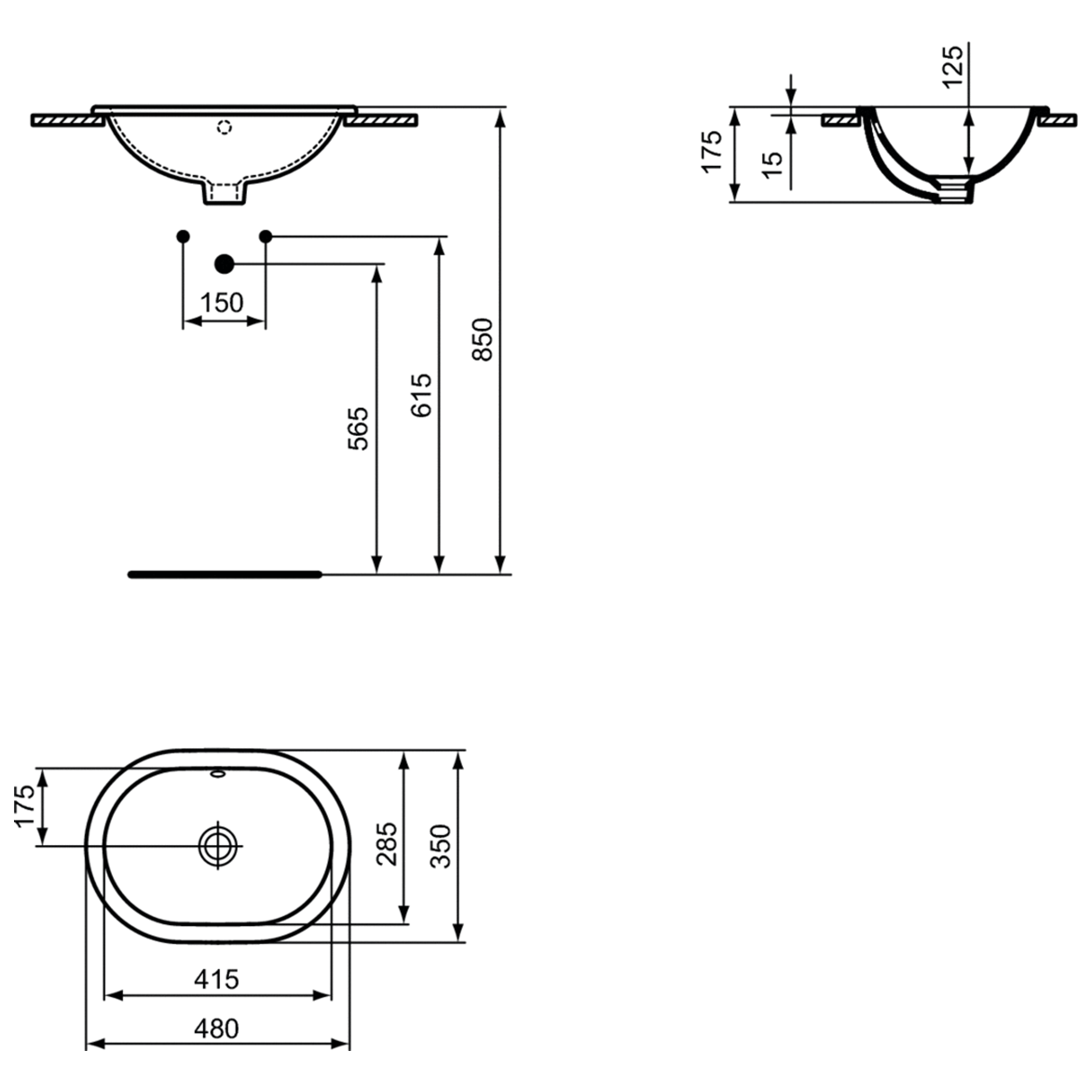 Ideal Standard Connect Раковина встраиваемая сверху 48x35 см, с переливом, цвет: euro white E504501