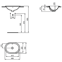 Ideal Standard Connect Раковина встраиваемая сверху 48x35 см, с переливом, цвет: euro white E504501