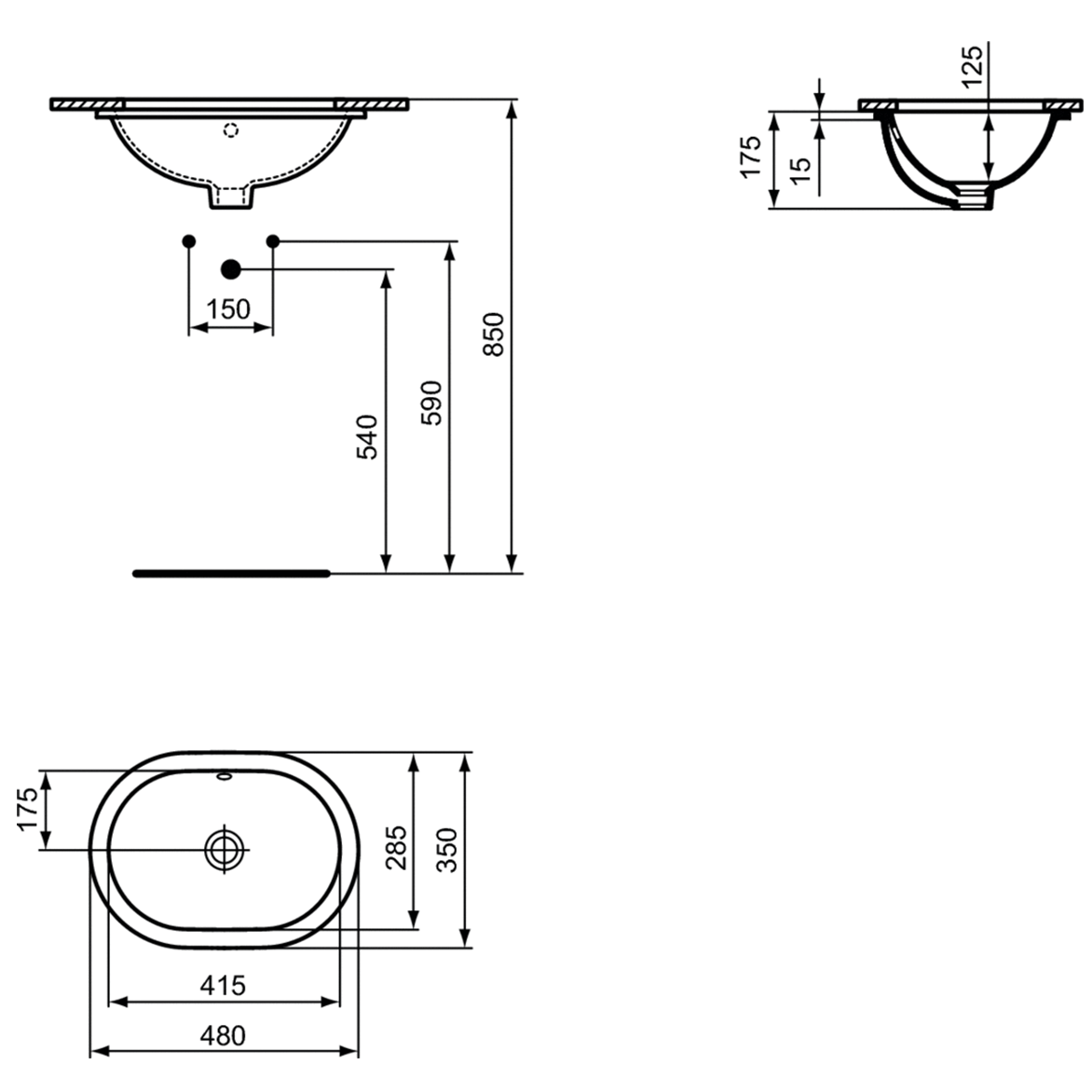 Ideal Standard Connect Раковина встраиваемая снизу 48x35 см, с переливом, цвет: euro white E504601