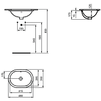 Ideal Standard Connect Раковина встраиваемая снизу 48x35 см, с переливом, цвет: euro white E504601