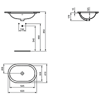 Ideal Standard Connect Раковина встраиваемая снизу 62x41 см, с переливом, цвет: euro white E505001