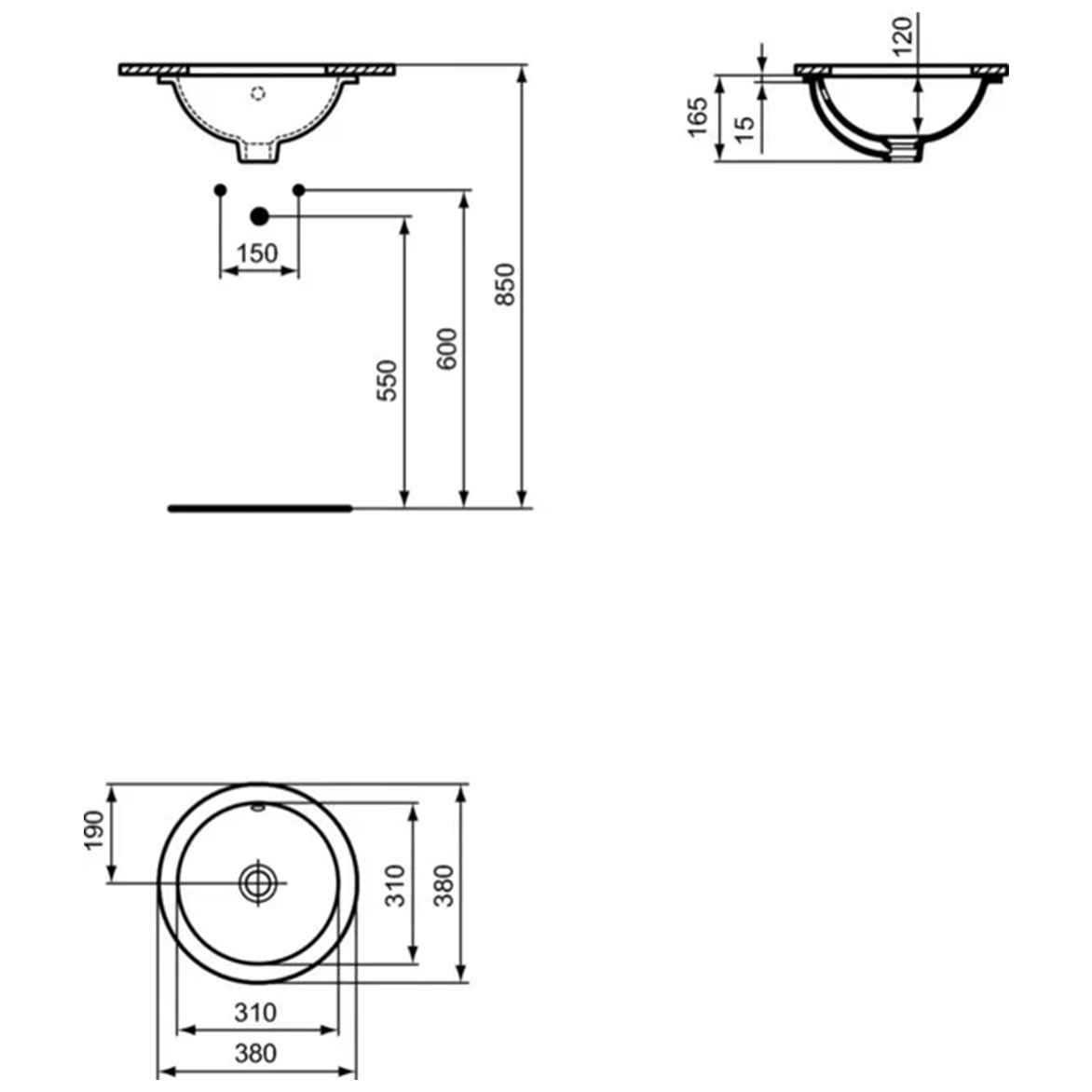 Ideal Standard Connect Раковина встраиваемая снизу 38x38 см, с переливом, цвет: euro white E505201
