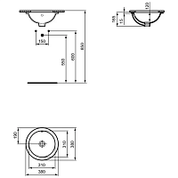 Ideal Standard Connect Раковина встраиваемая снизу 38x38 см, с переливом, цвет: euro white E505201