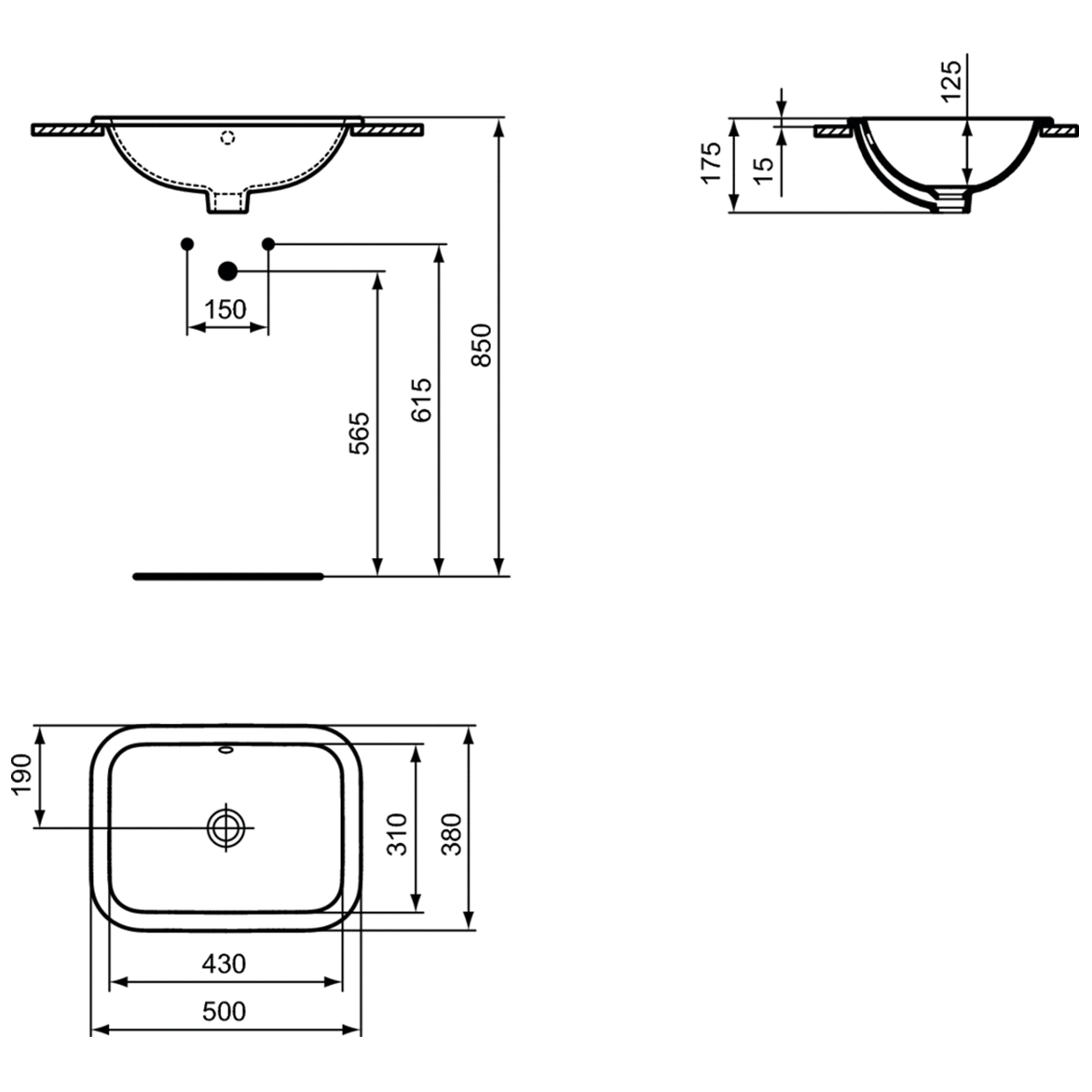 Ideal Standard Connect Раковина встраиваемая сверху 50x38 см, с переливом, цвет: euro white E505701