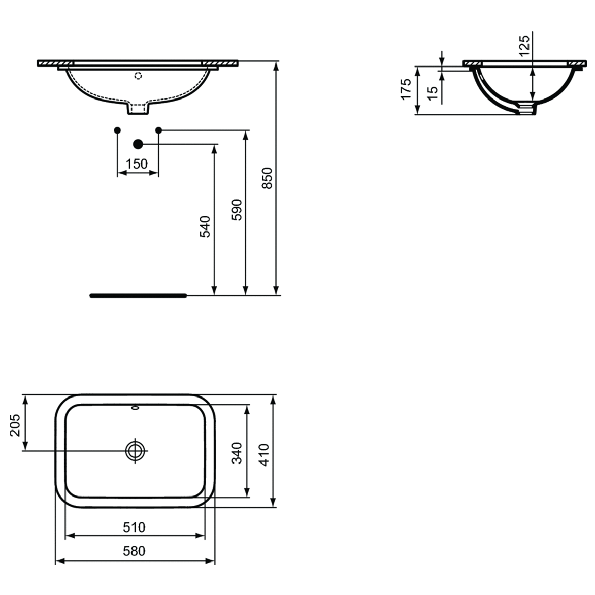 Ideal Standard Connect Раковина встраиваемая снизу 58x41 см, с переливом, цвет: euro white E506101
