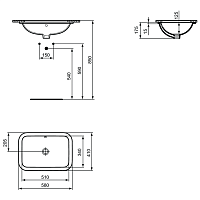 Ideal Standard Connect Раковина встраиваемая снизу 58x41 см, с переливом, цвет: euro white E506101