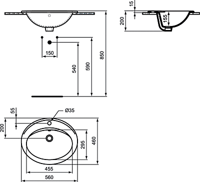 Ideal Standard Eurovit Раковина встраиваемая снизу 56x46 см, с переливом, цвет: euro white E874901