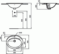 Ideal Standard Eurovit Раковина встраиваемая снизу 56x46 см, с переливом, цвет: euro white E874901