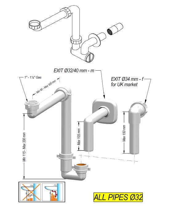Ideal Standard No Suite Defined Сифон для раковины для монтажа с мебелью EE23033967