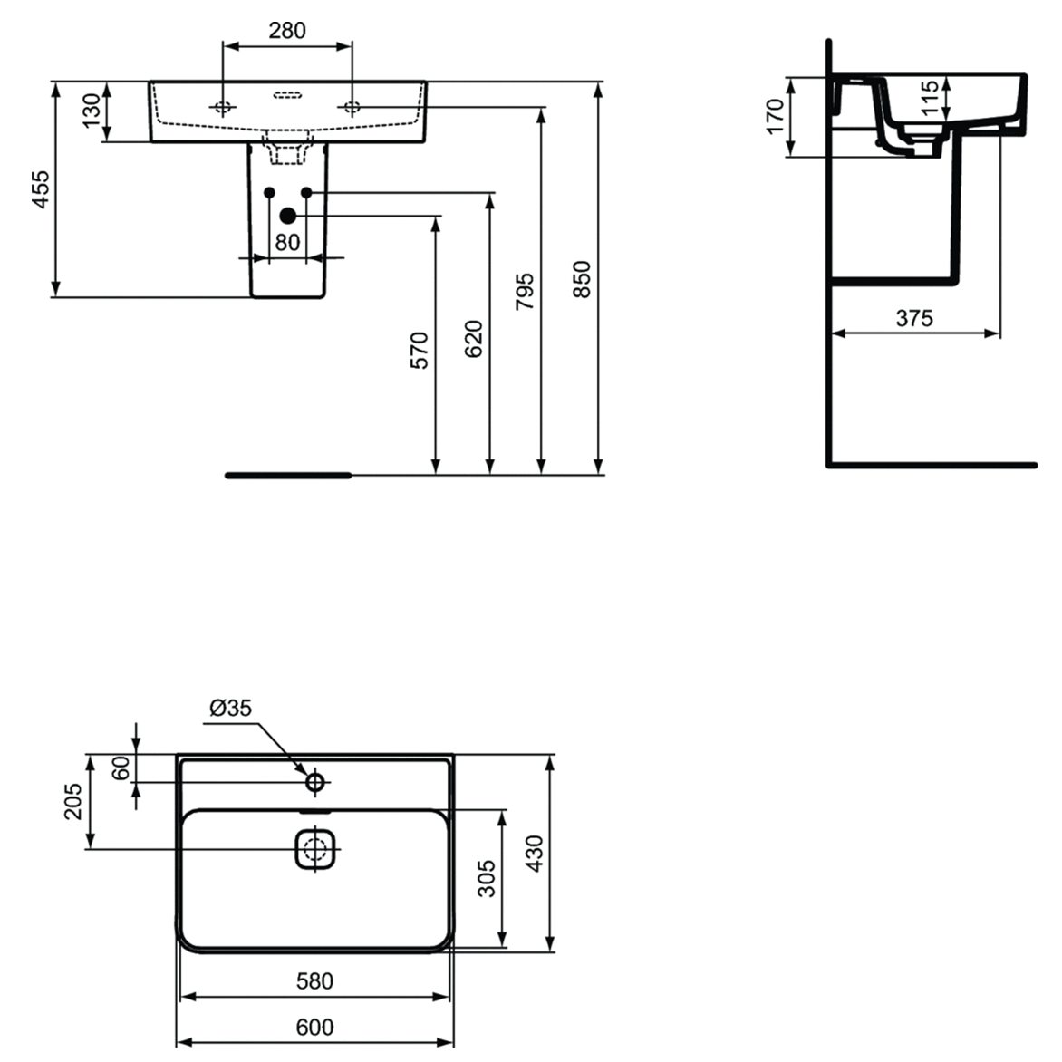 Ideal Standard Strada II Раковина подвесная 60x43 см, с переливом, цвет: euro white T300001