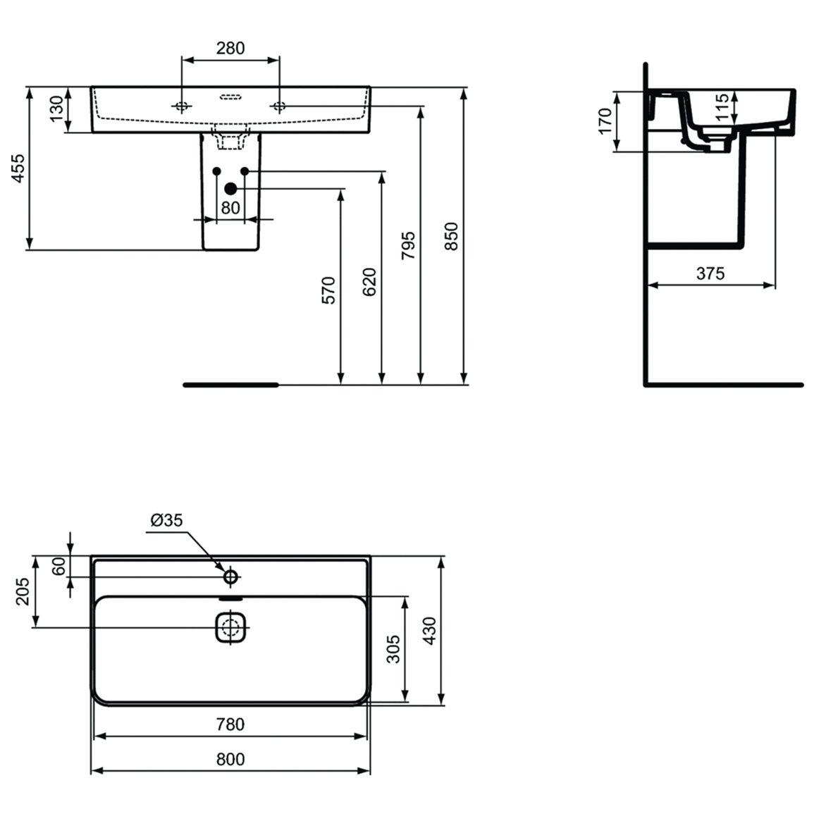 Ideal Standard Strada II Раковина подвесная 80x43 см, с переливом, цвет: euro white T300101