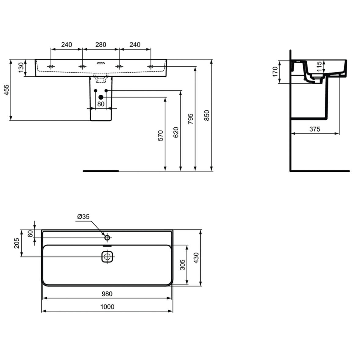 Ideal Standard Strada II Раковина подвесная 100x43 см, с переливом, цвет: euro white T300201