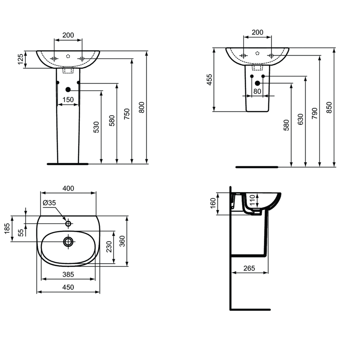 Ideal Standard Tesi Раковина подвесная 45x36 см, с переливом, цвет: euro white T352401