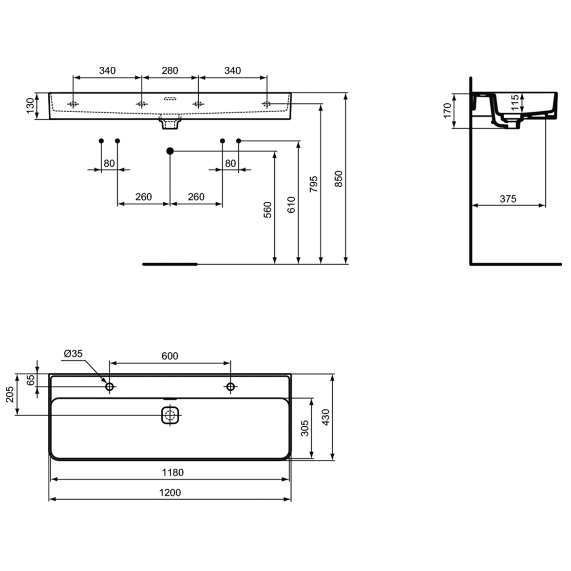 Ideal Standard Strada II Раковина подвесная двойная 120x43 см, с переливом, цвет: euro white T359501