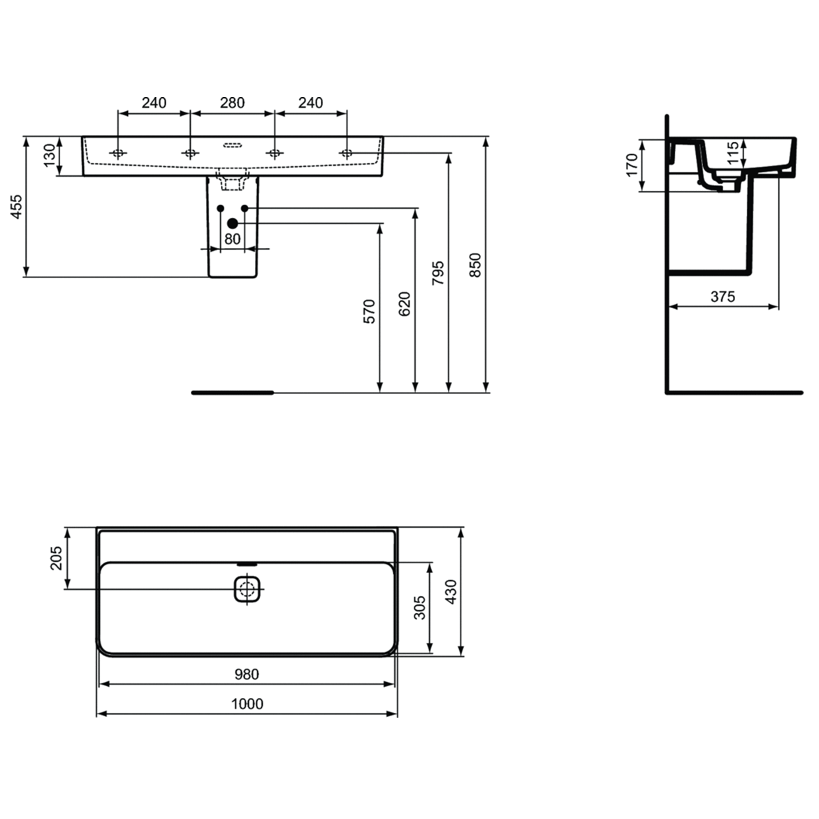 Ideal Standard Strada II Раковина подвесная 100x43 см, с переливом, цвет: euro white T364001