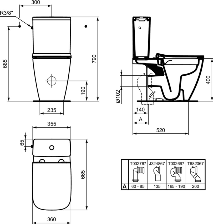 Ideal Standard I.Life Чаша для унитаза моноблок с бачком и крышкой микролифт, цвет: euro white T534801