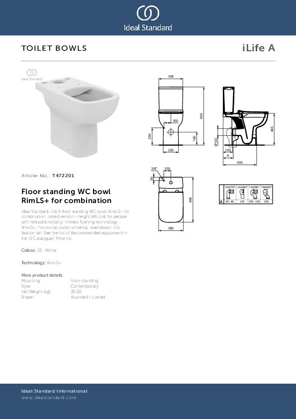 Ideal Standard I.Life A Чаша для унитаза моноблок, цвет: euro white T472201