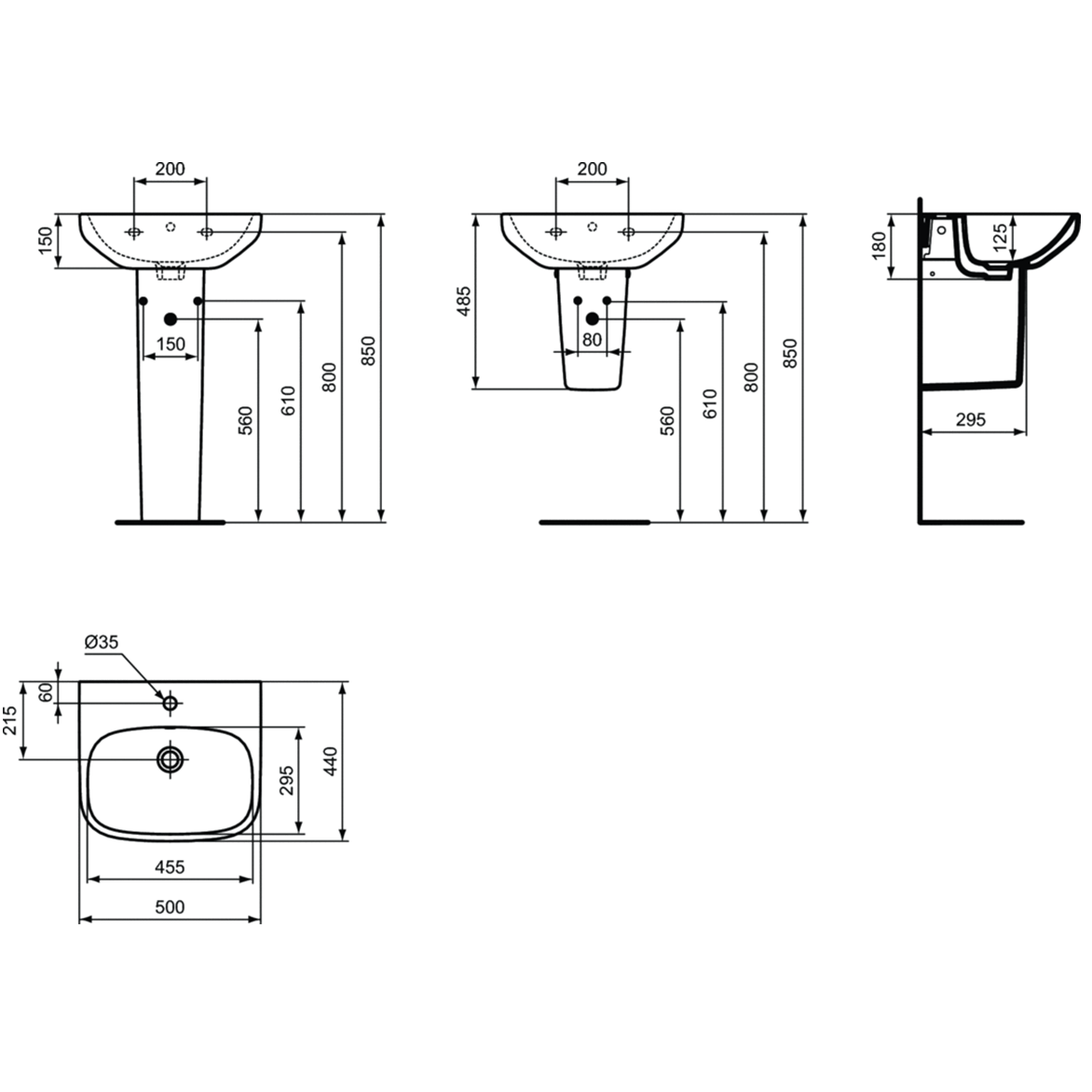 Ideal Standard I.Life A Раковина подвесная 50x44 см, с переливом, цвет: euro white T470701