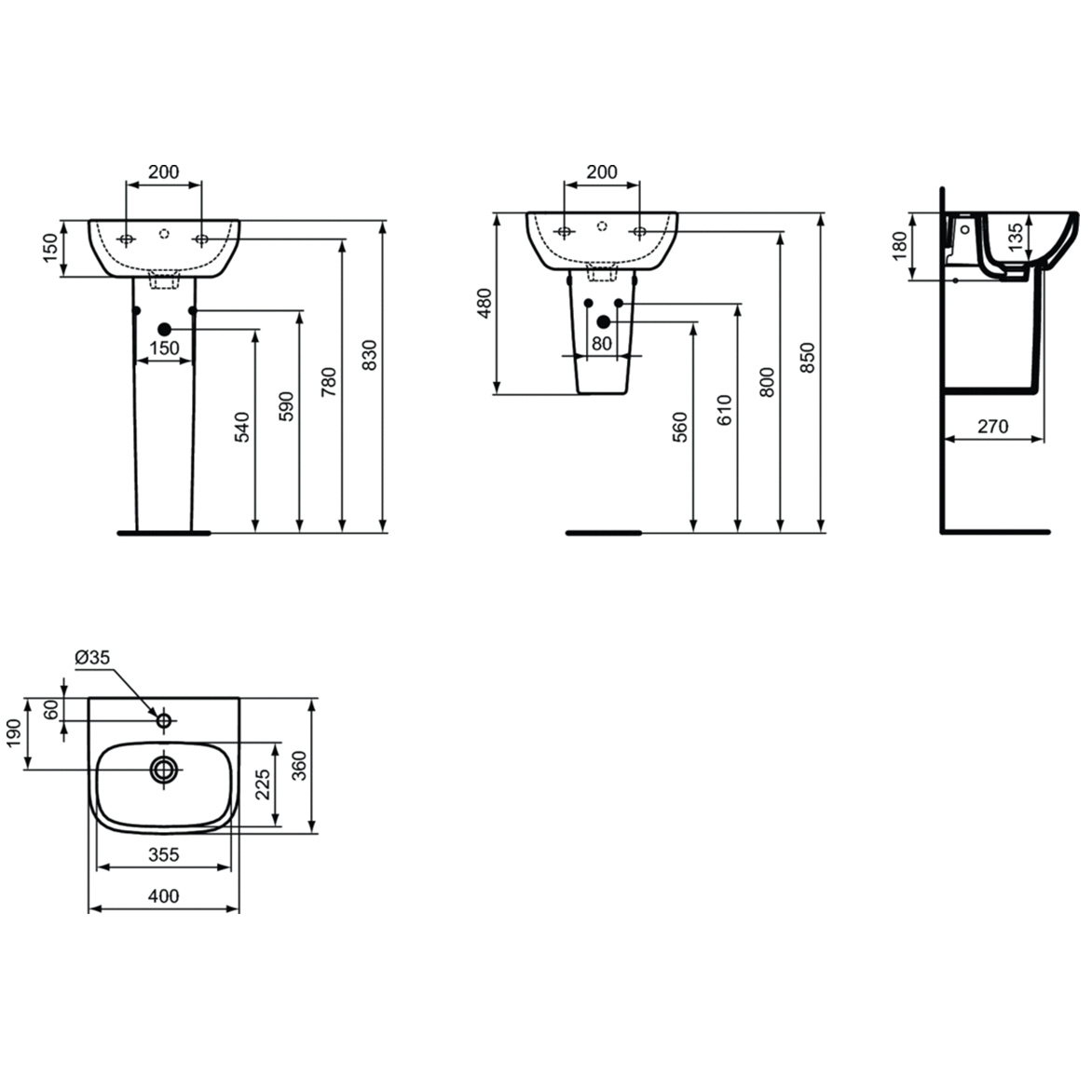 Ideal Standard I.Life A Раковина подвесная 40x36 см, с переливом, цвет: euro white T470801