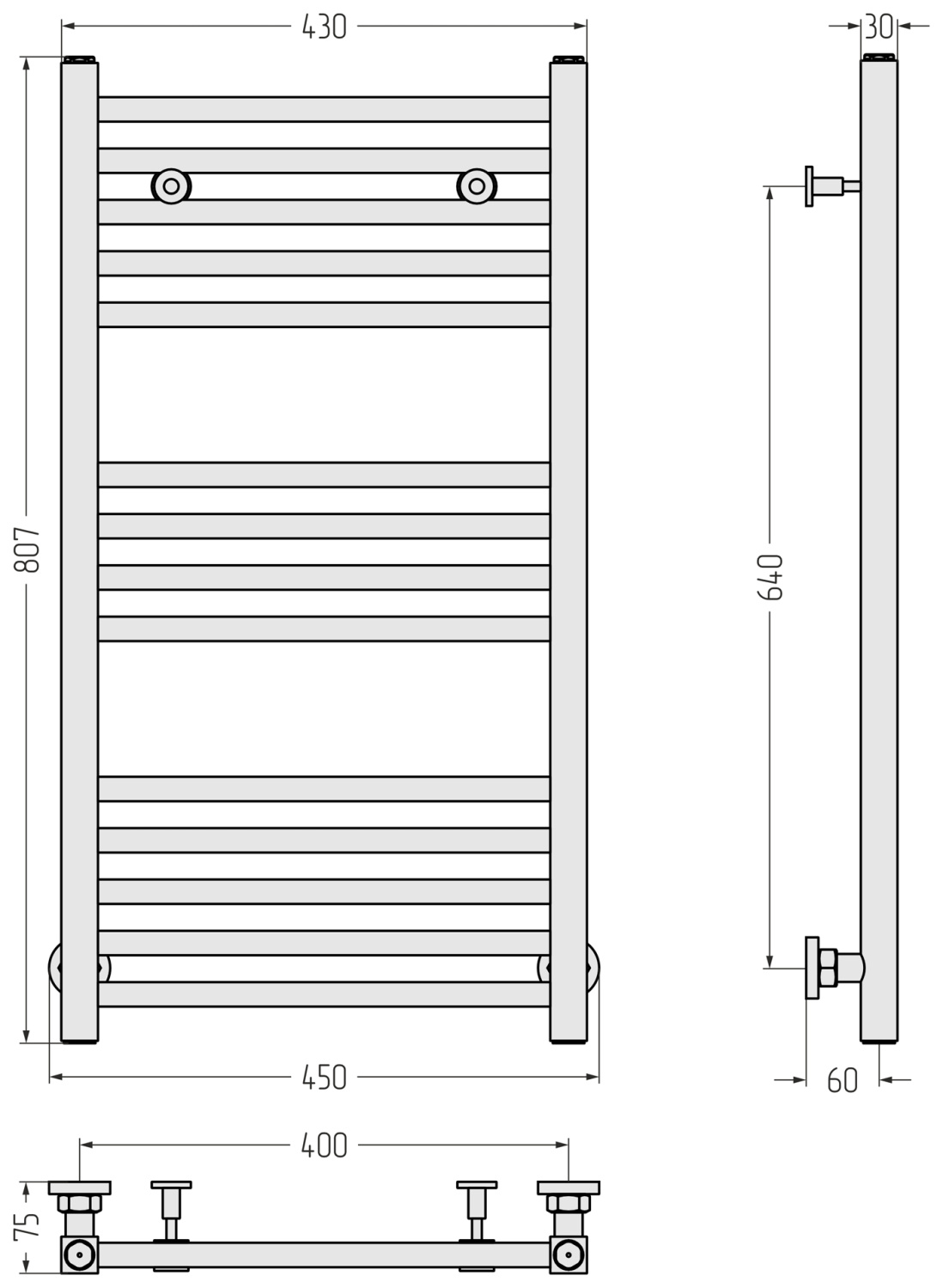 Сунержа Модус Полотенцесушитель водяной 45х80,7h см, цвет: золотой шёлк матовый 32-0250-8040