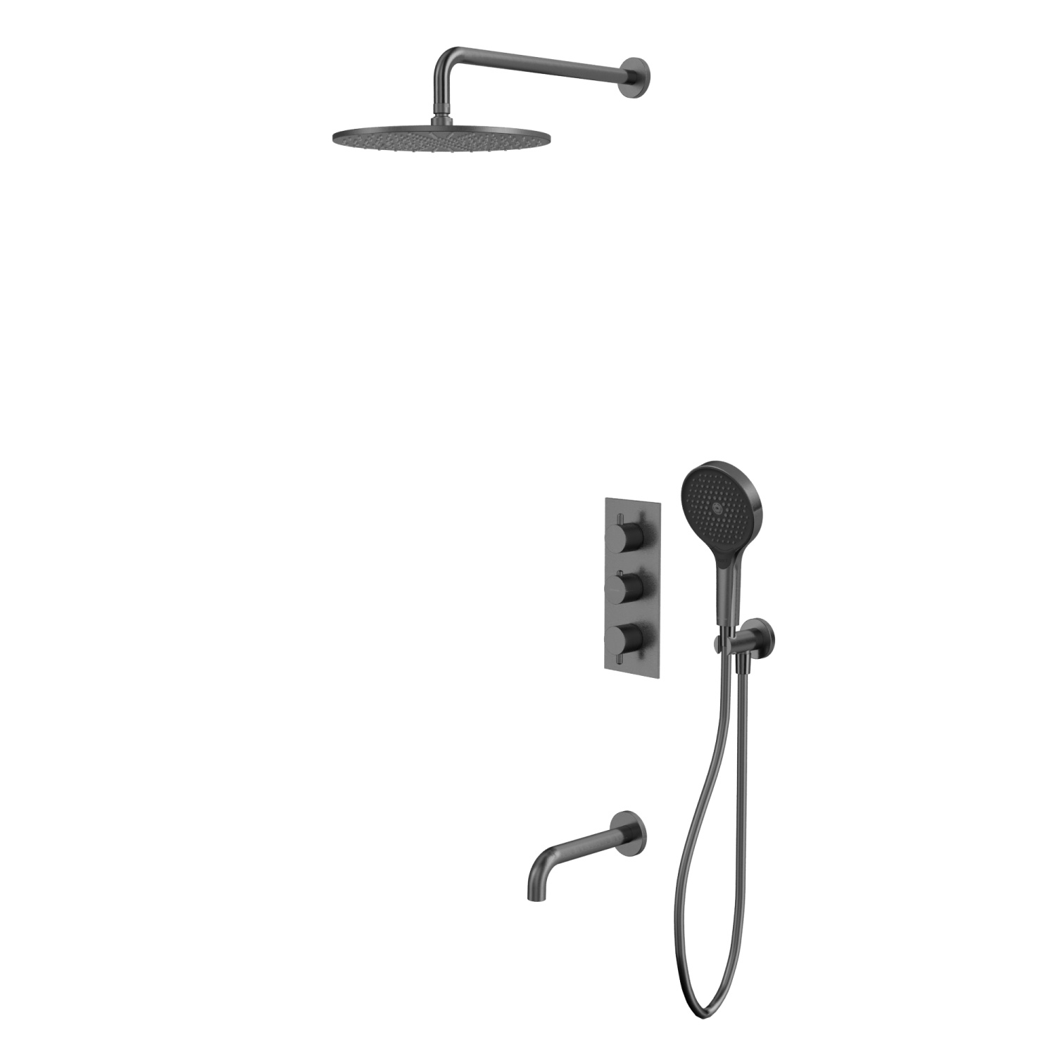 Whitecross Y Термостат для ванны с встр. частью: излив 21 см, верхний душ, шланг, цвет: графит браш YSET11TOPGM