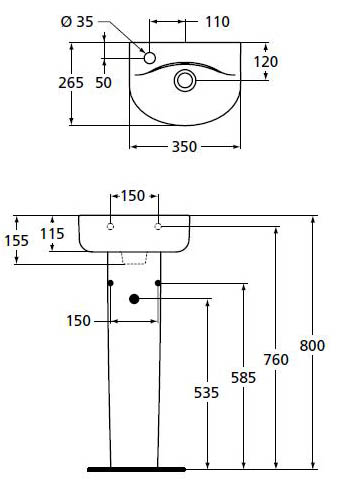 Ideal Standard Connect Раковина подвесная 35x26 см, с переливом, цвет: euro white E791401