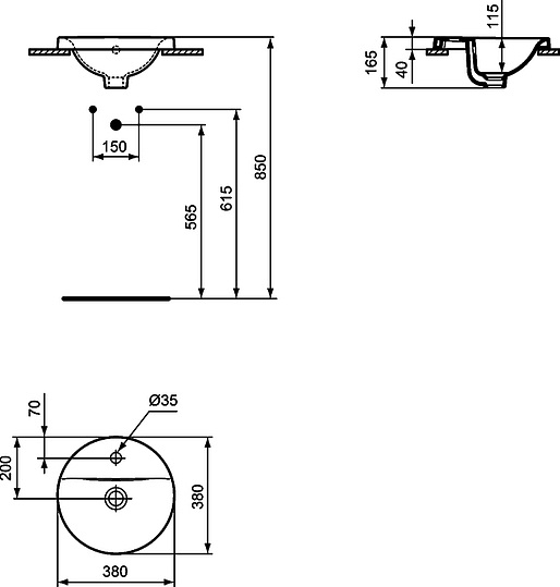 Ideal Standard Connect Раковина встраиваемая сверху 38x38 см, с переливом, цвет: euro white E504101