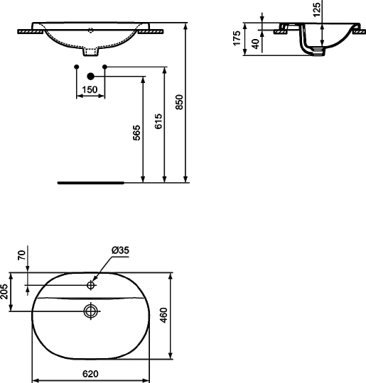 Ideal Standard Connect Раковина встраиваемая сверху 62x46 см, с переливом, цвет: euro white E504001
