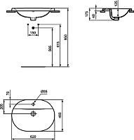 Ideal Standard Connect Раковина встраиваемая сверху 62x46 см, с переливом, цвет: euro white E504001