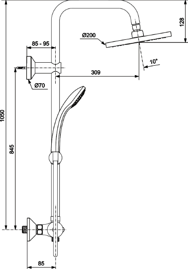 Ideal Standard IdealRain Душевая стойка: термостат, верхний душ, штанга 105 см, цвет: chrome A6037AA