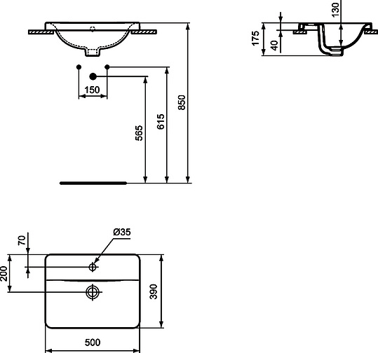 Ideal Standard Connect Раковина встраиваемая сверху 50x39 см, с переливом, цвет: euro white E504301