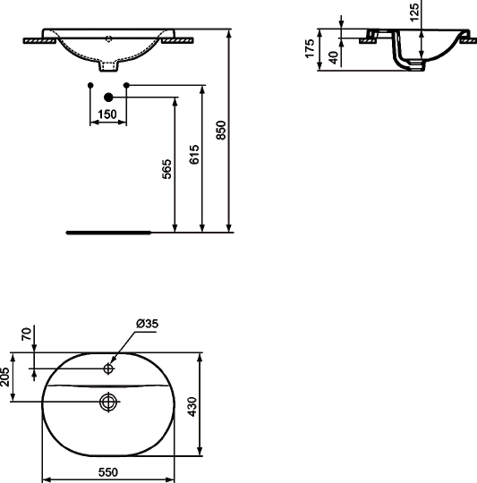 Ideal Standard Connect Раковина встраиваемая сверху 55x43 см, с переливом, цвет: euro white E503901