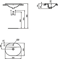 Ideal Standard Connect Раковина встраиваемая сверху 55x43 см, с переливом, цвет: euro white E503901