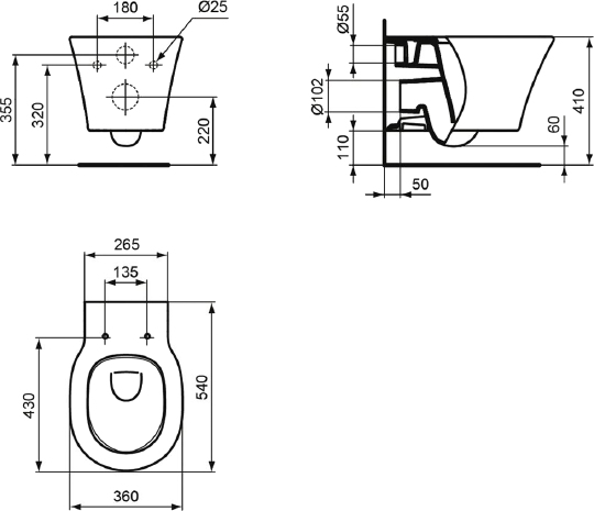 Ideal Standard Connect Air Унитаз подвесной 36x54 см безободковый, цвет: euro white E005401