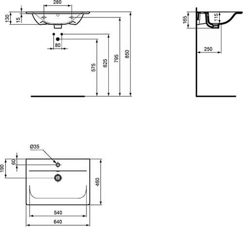 Ideal Standard Connect Air Раковина подвесная 64x46 см, с переливом, цвет: euro white E028901