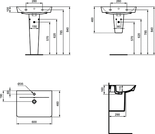Ideal Standard Connect Air Раковина подвесная 60x46 см, с переливом, цвет: euro white E074201