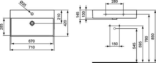 Ideal Standard Strada Раковина подвесная 71x42 см, с переливом, цвет: euro white K078201