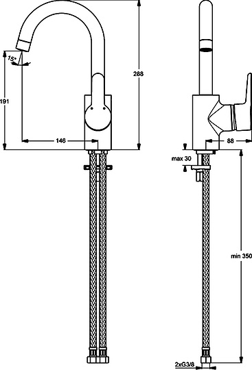 Ideal Standard Connect Blue Смеситель для раковины, без д/к, высота излива 19,1 см, цвет: chrome B9933AA