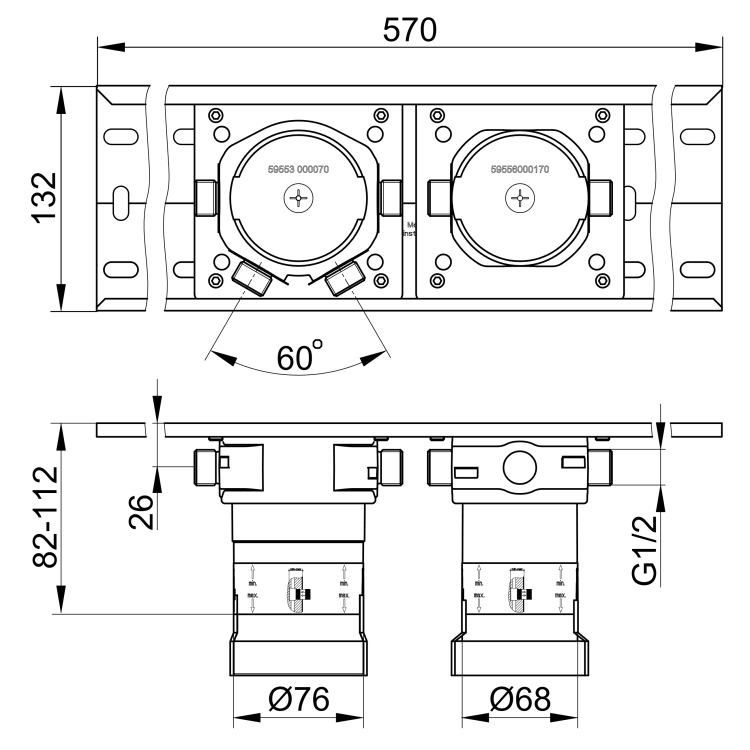Keuco Armaturenzubehör Встраиваемый блок для термостата на 2 потребителя 59953 002170