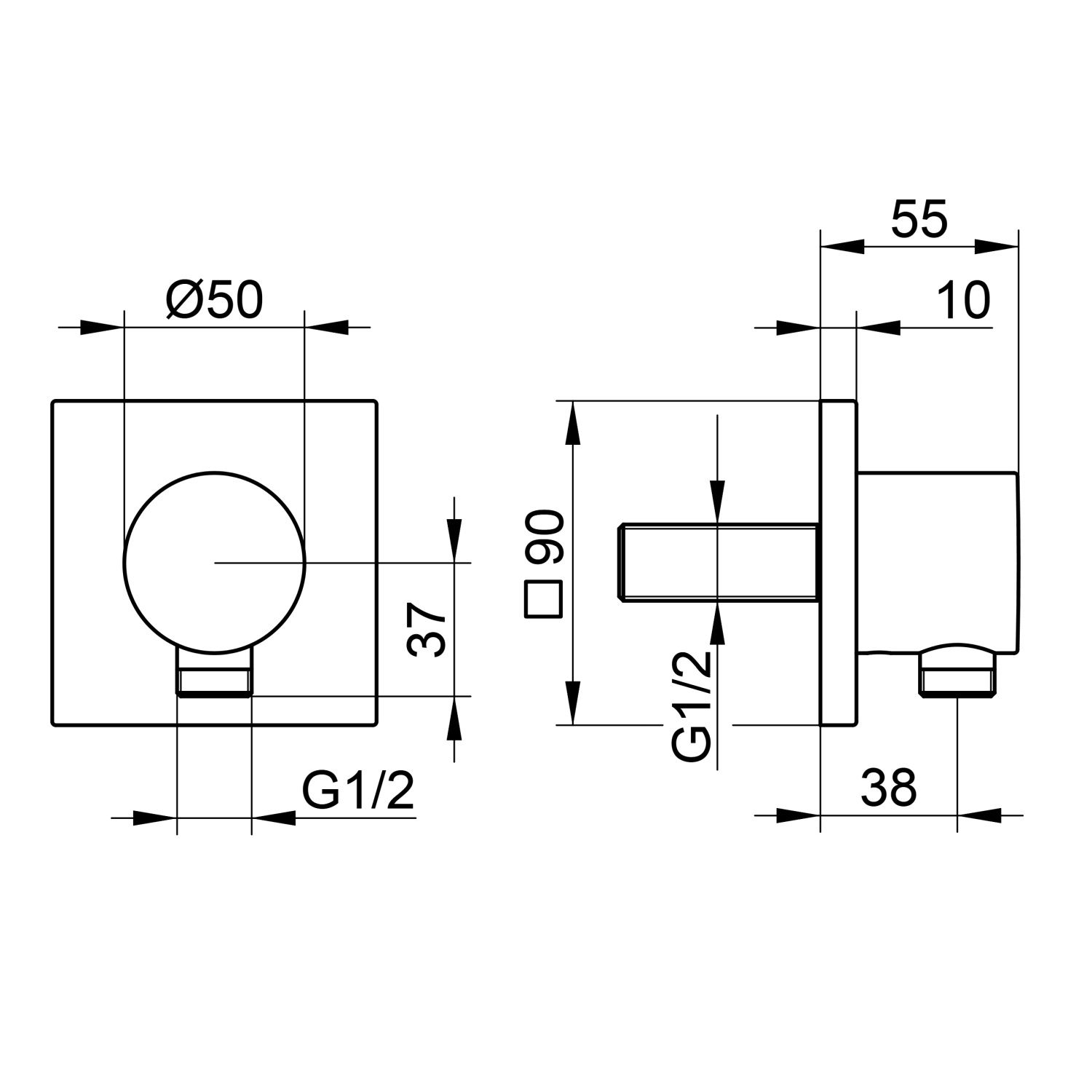 Keuco Ixmo Шланговое подключение DN15, квадратная розетка, цвет: латунь 59547 250002