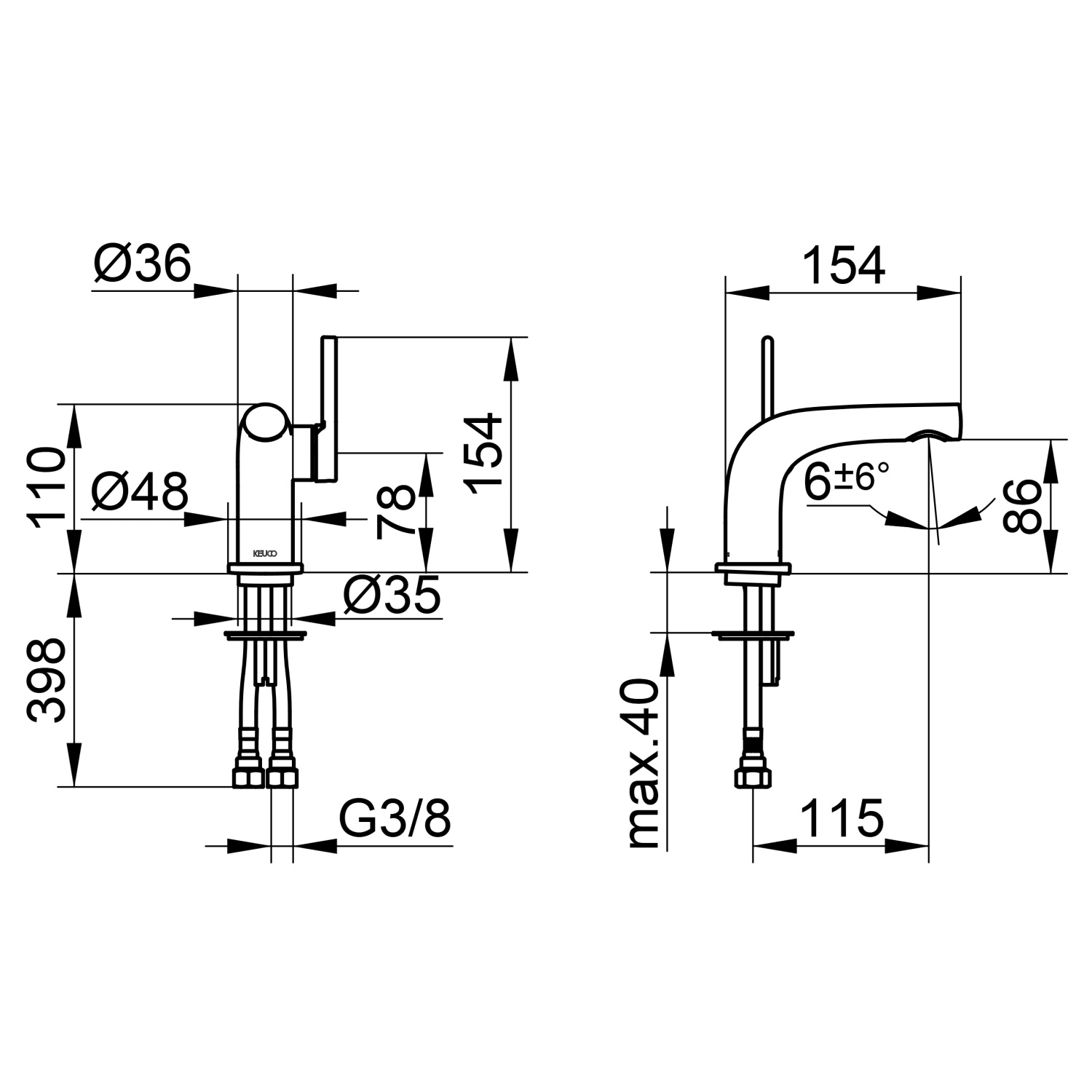 Keuco Edition 400 Смеситель для раковины рычажный 80, без д/к и гарнит. слива, цвет: красное зол. 51504 290100