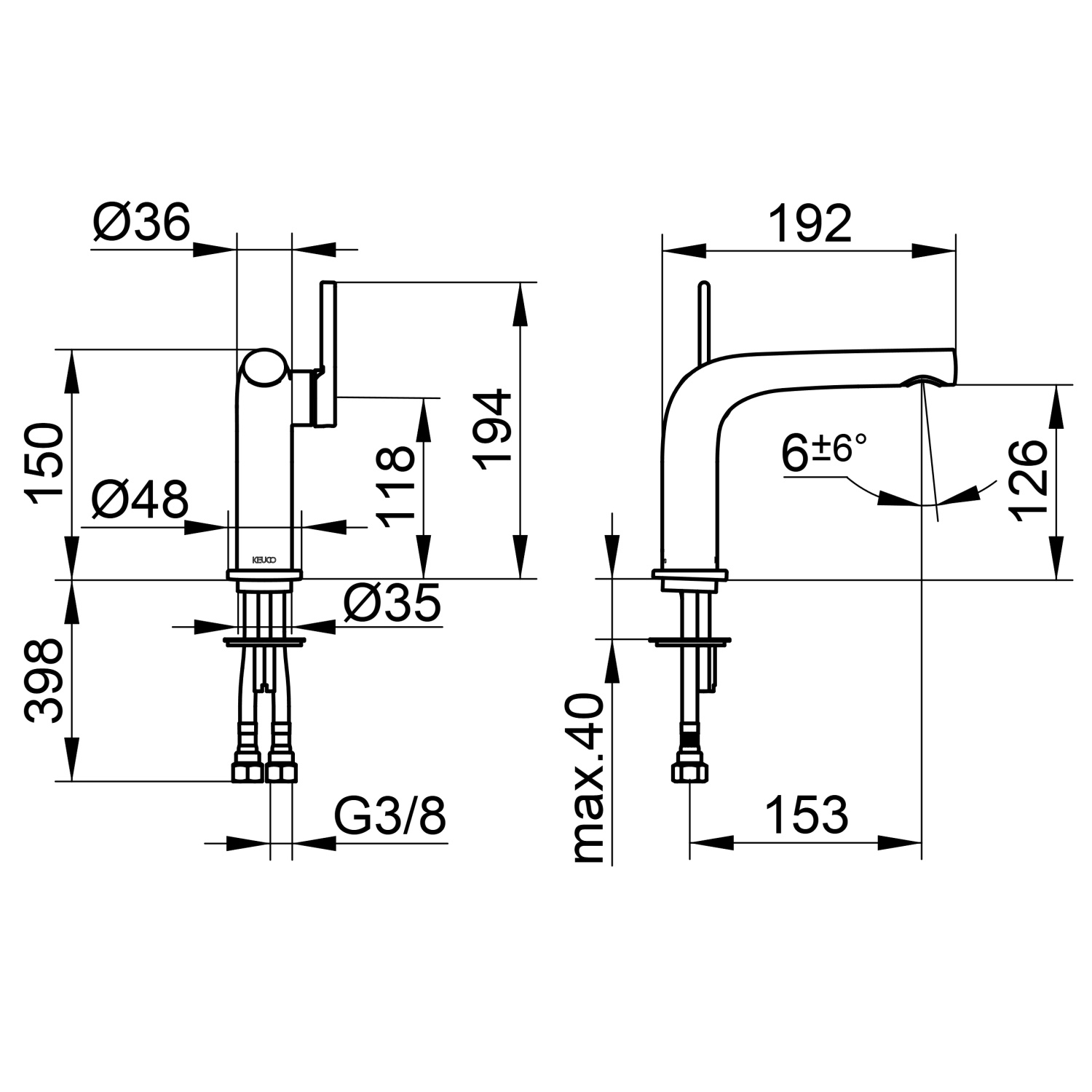 Keuco Edition 400 Смеситель для раковины рычажный 120, без д/к и гарнитура для слива, цвет:латунь 51504 250102