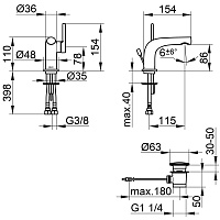 Keuco Edition 400 Смеситель для раковины рычажный 80, с д/к и гарнитуром для слива, цвет: никель 51504 050000