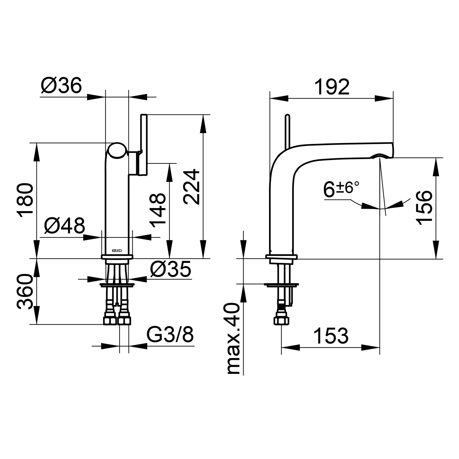 Keuco Edition 400 Смеситель для раковины рычаж. 150, без д/к и гарнитура слива, цвет: хром черный 51502 130100